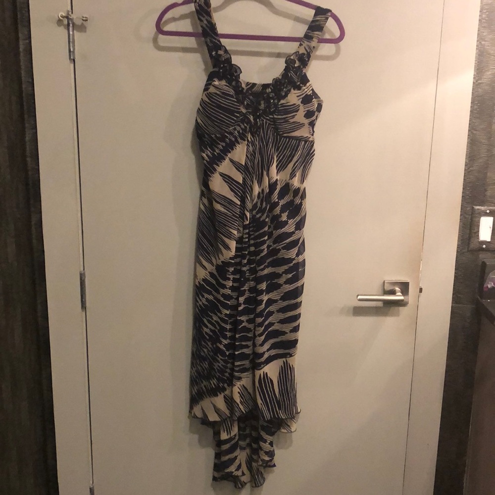 Cynthia Rowlett Asymmetrical Dress In Navy & Cream